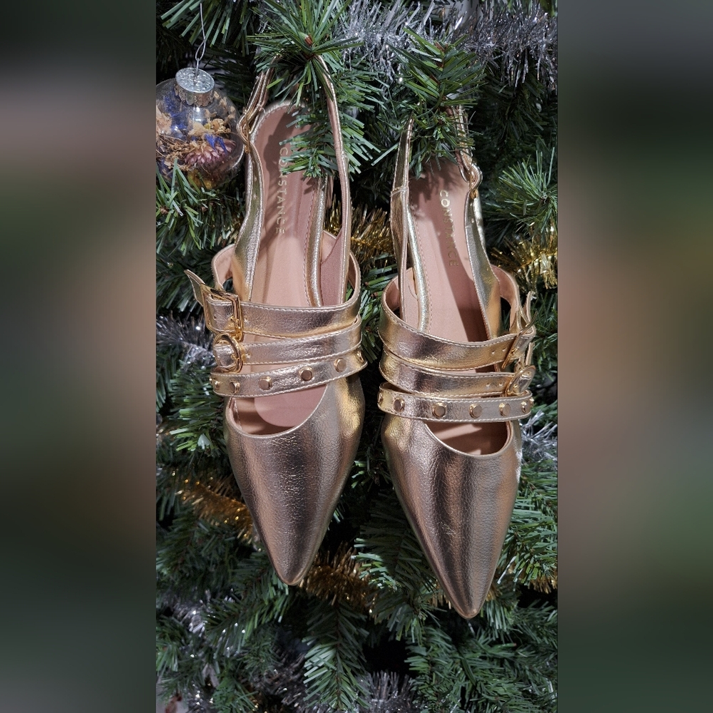 ✨CONSTANCE Gold Studded Slingbacks – Holiday Chic✨